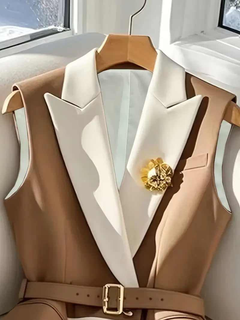 Clara Contrast Belted Vest Blazer
