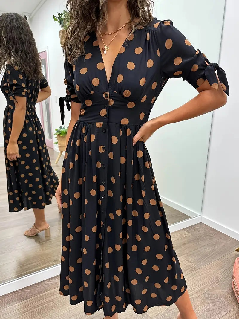 Harper Polka Dot Button-Front Midi Dress