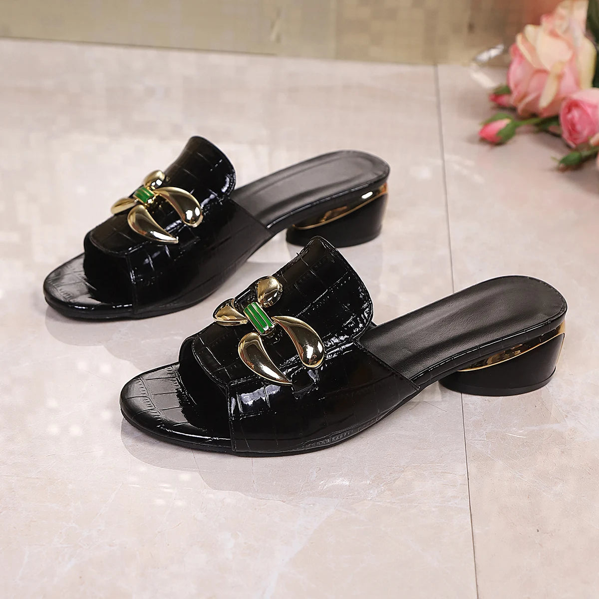 Isabella Luxe Croc Buckle Slide