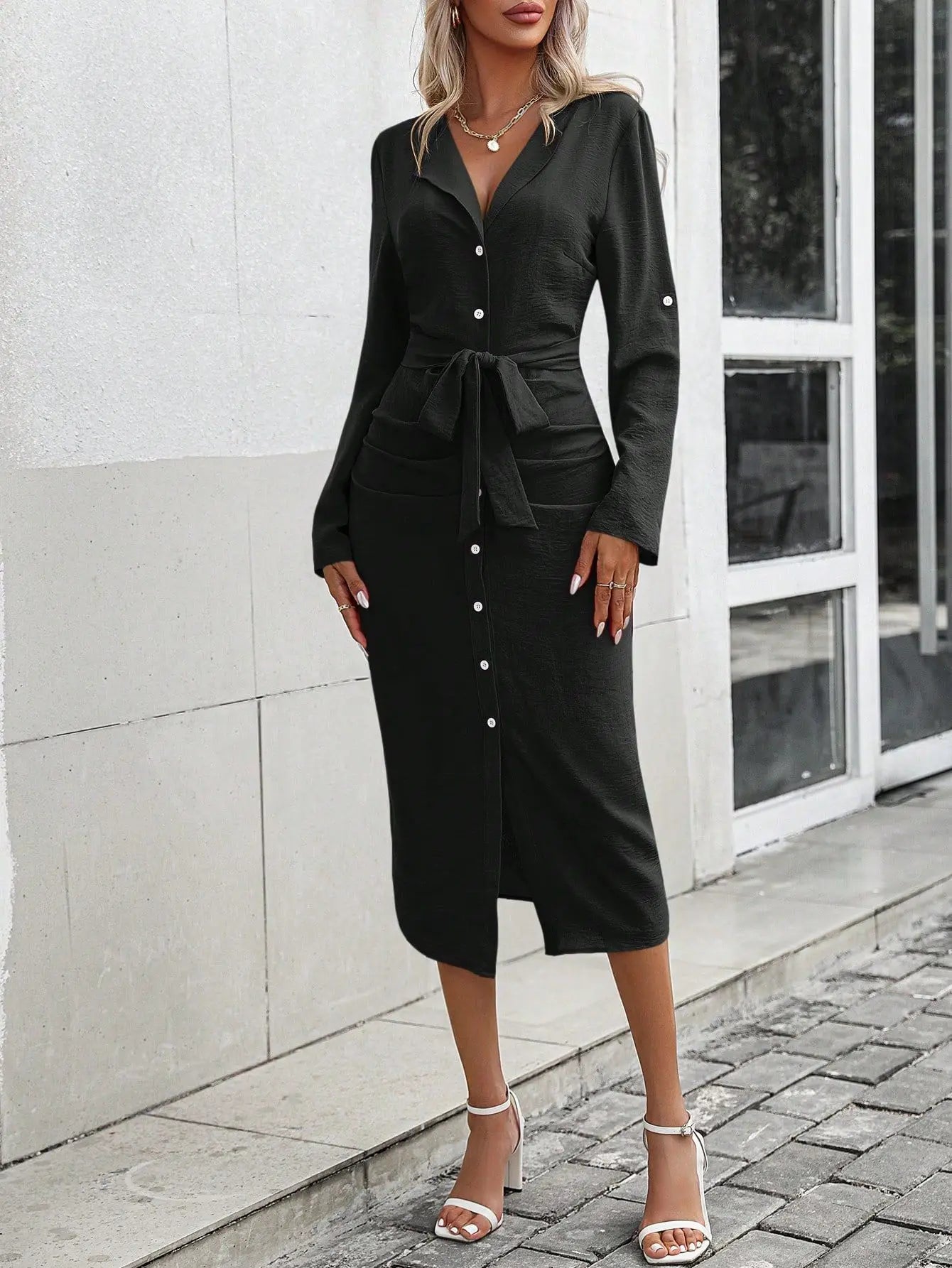 Camilla Buttoned Waist-Tie Shirt Dress