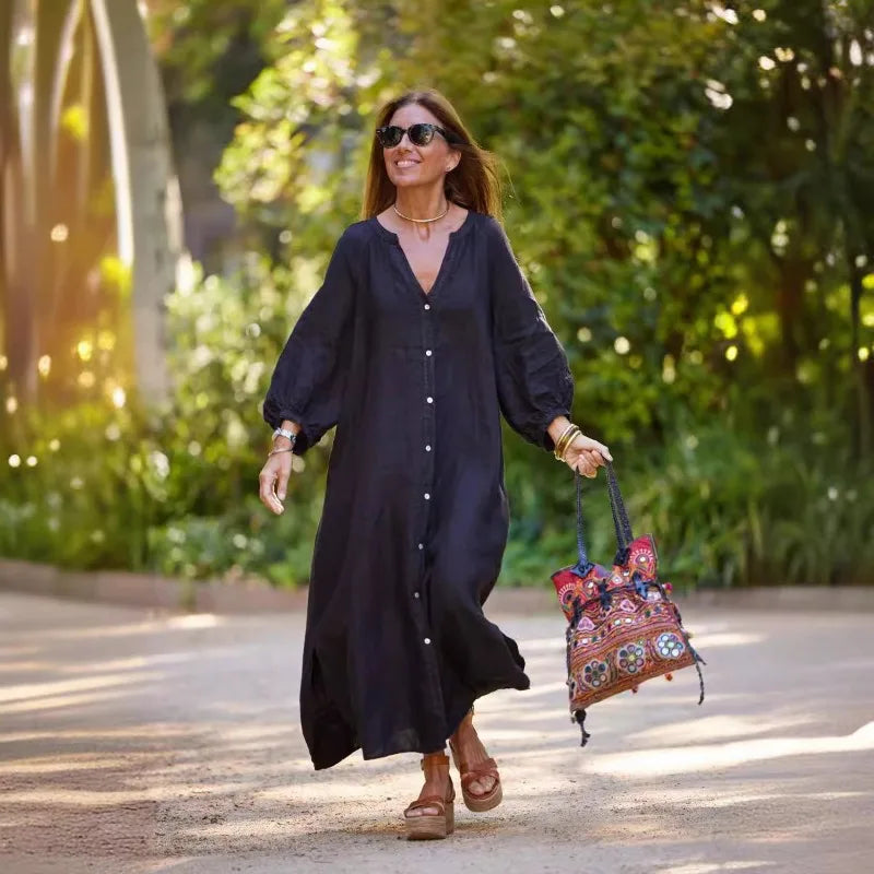 Sofia Cotton Drape Maxi Shirt Dress
