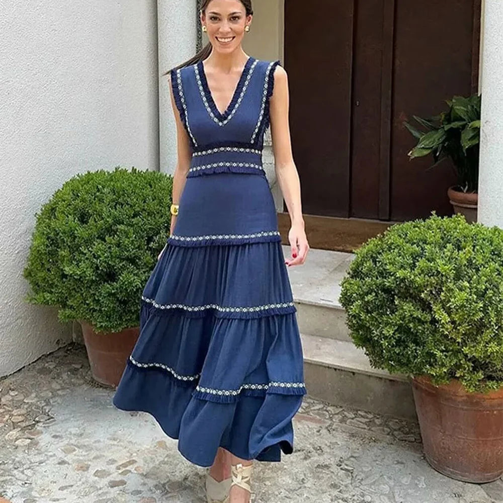 Isabelle Trim Tiered Midi Dress