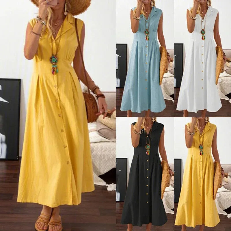 Lucia Linen A-Line Midi Dress