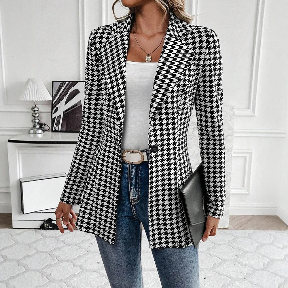 Evelyn Houndstooth Longline Blazer