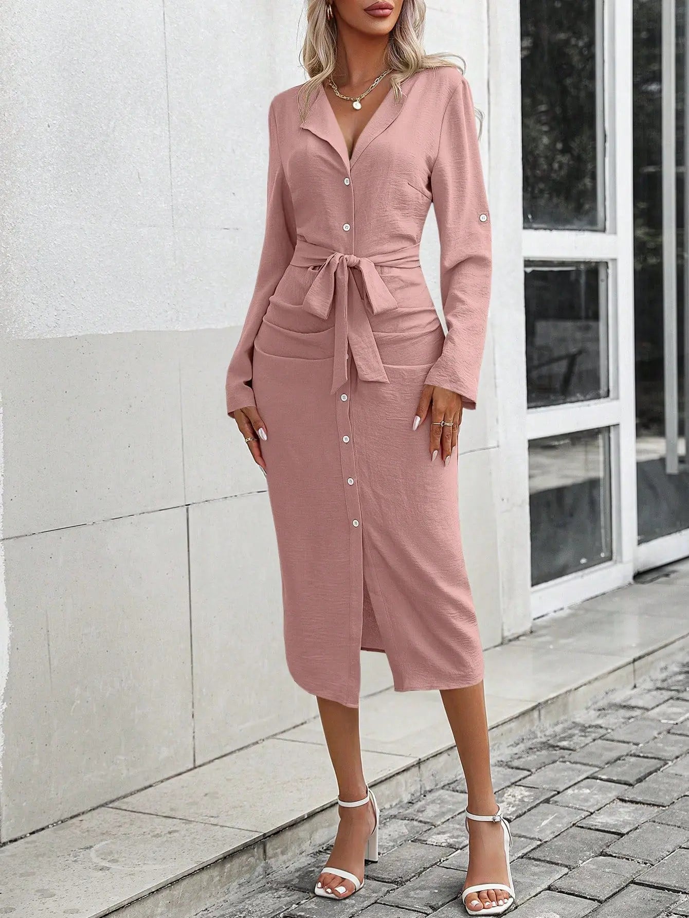 Camilla Buttoned Waist-Tie Shirt Dress