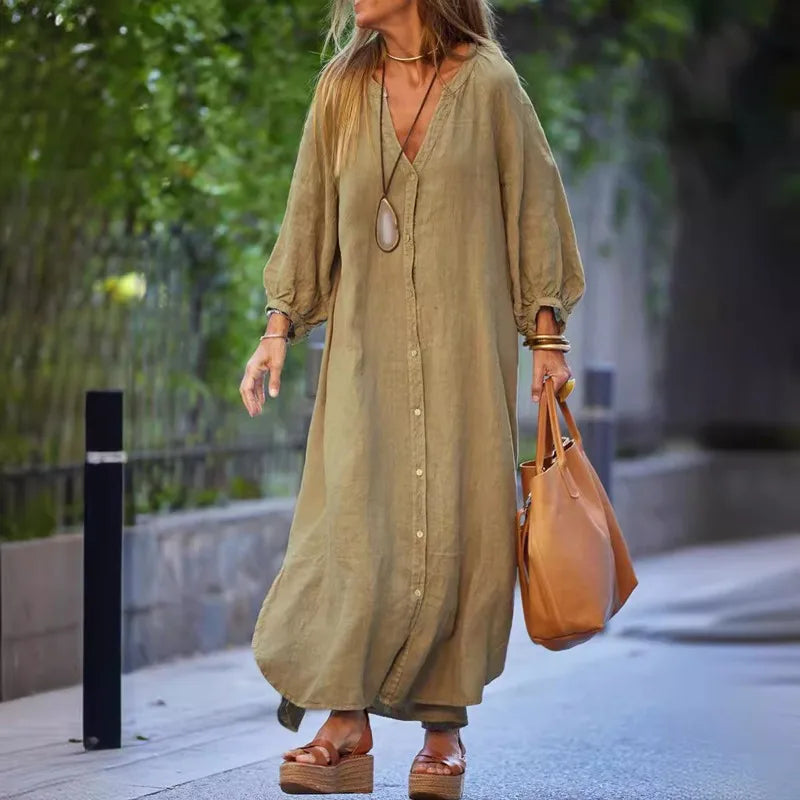 Sofia Cotton Drape Maxi Shirt Dress