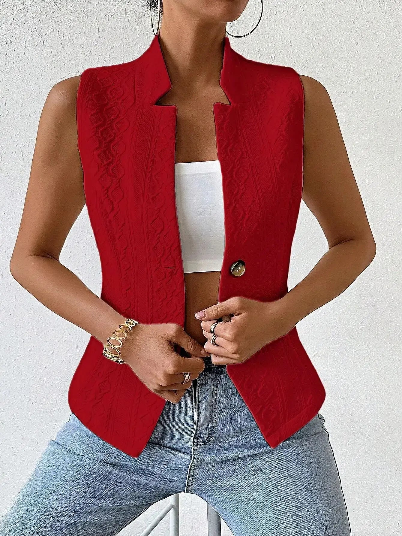 Sophia Sleeveless Cable Knit Blazer