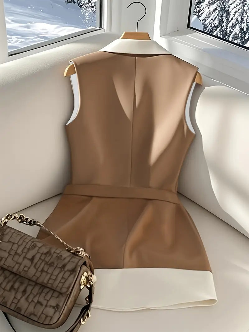Clara Contrast Belted Vest Blazer