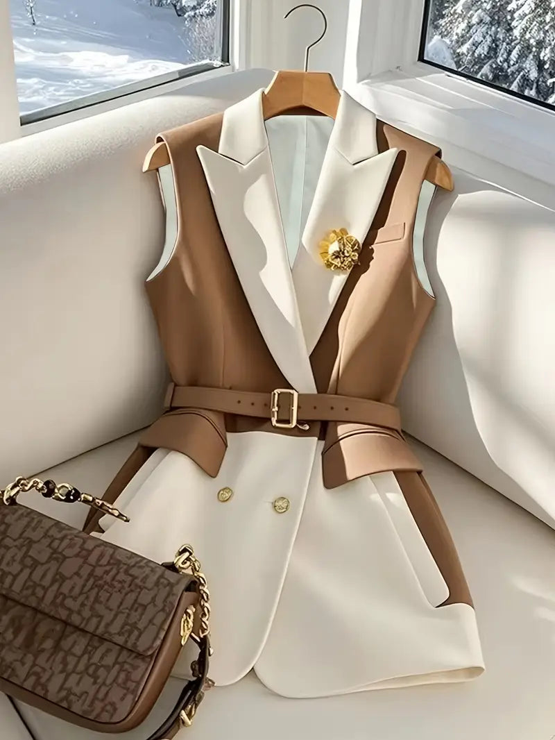 Clara Contrast Belted Vest Blazer