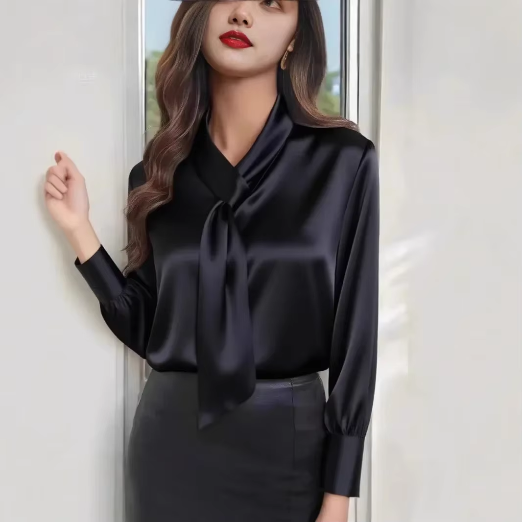 Camille Satin Tie-Neck Blouse