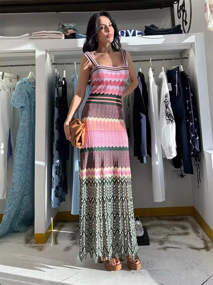 Emily Striped Knitted Halter Dress