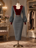 Charlotte Contrast Velvet Midi Dress