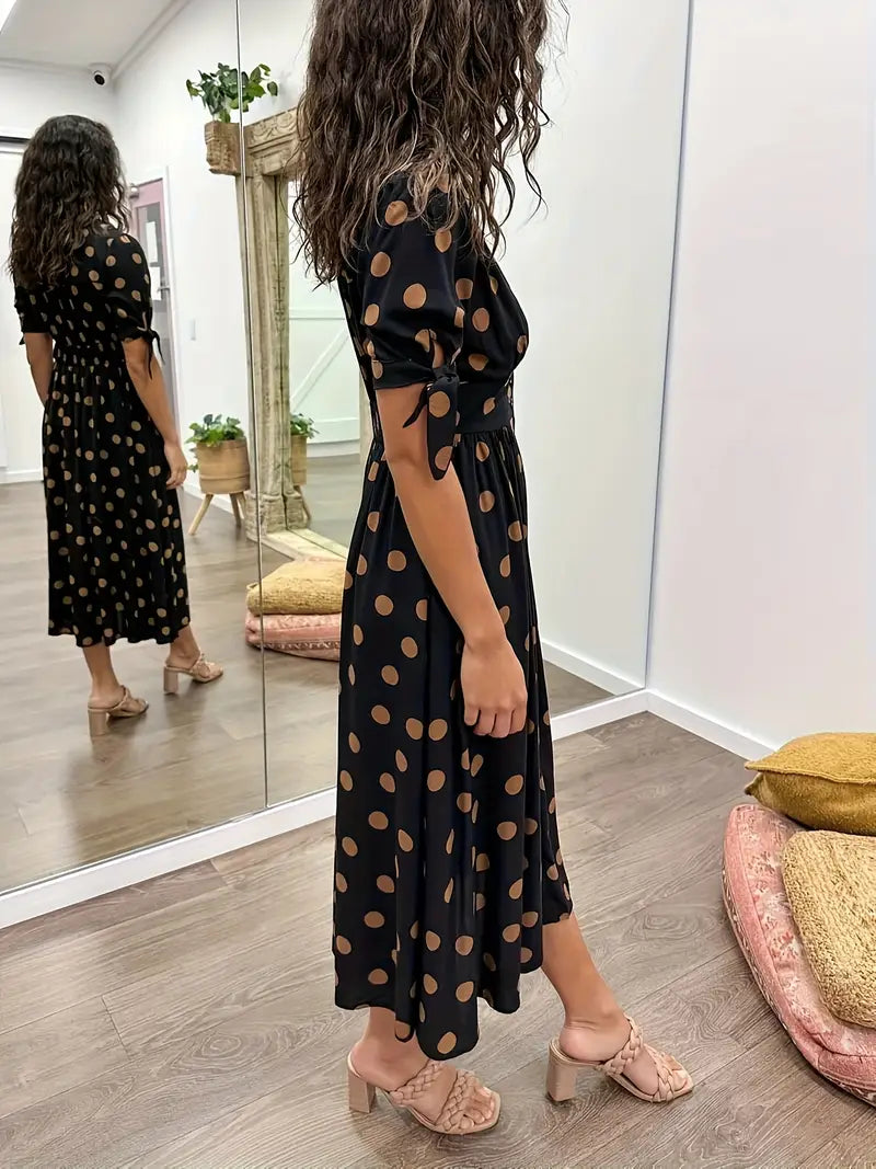Harper Polka Dot Button-Front Midi Dress