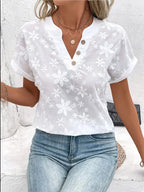 Luna Embroidered Button V-Neck Blouse