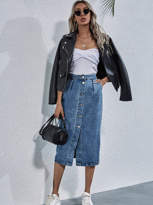Amara Classic Denim Midi Skirt