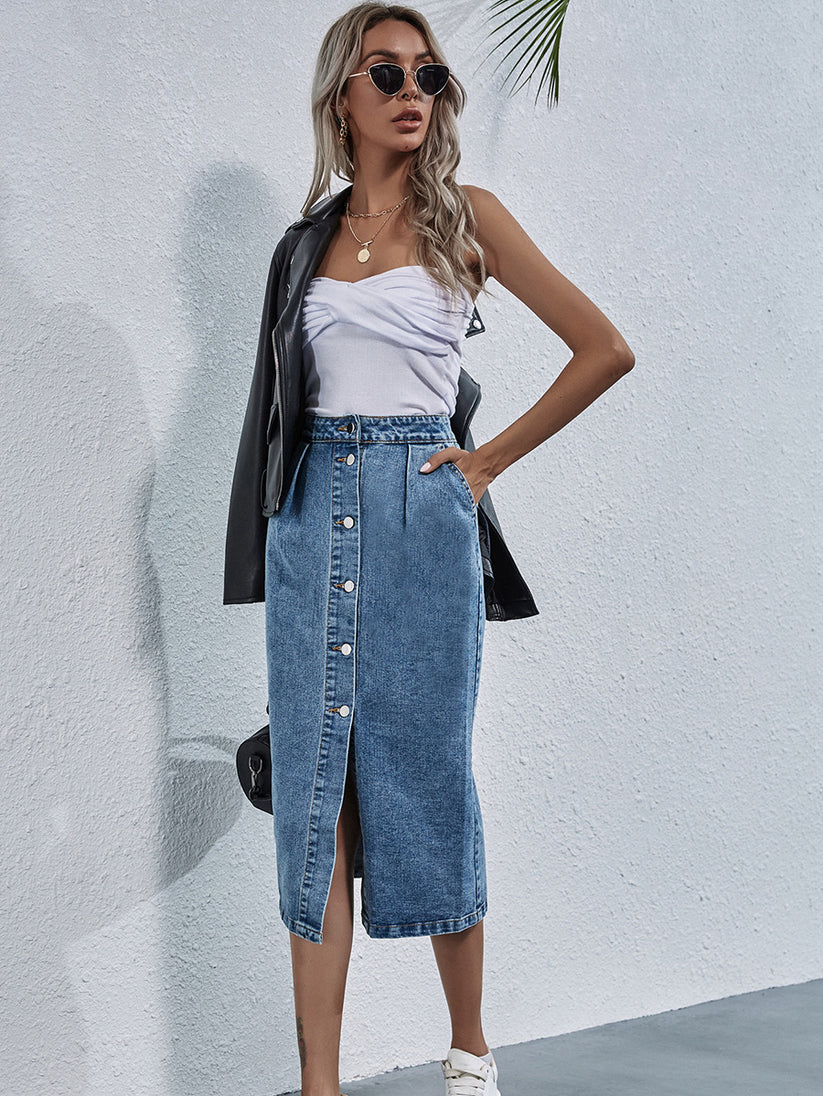 Amara Classic Denim Midi Skirt