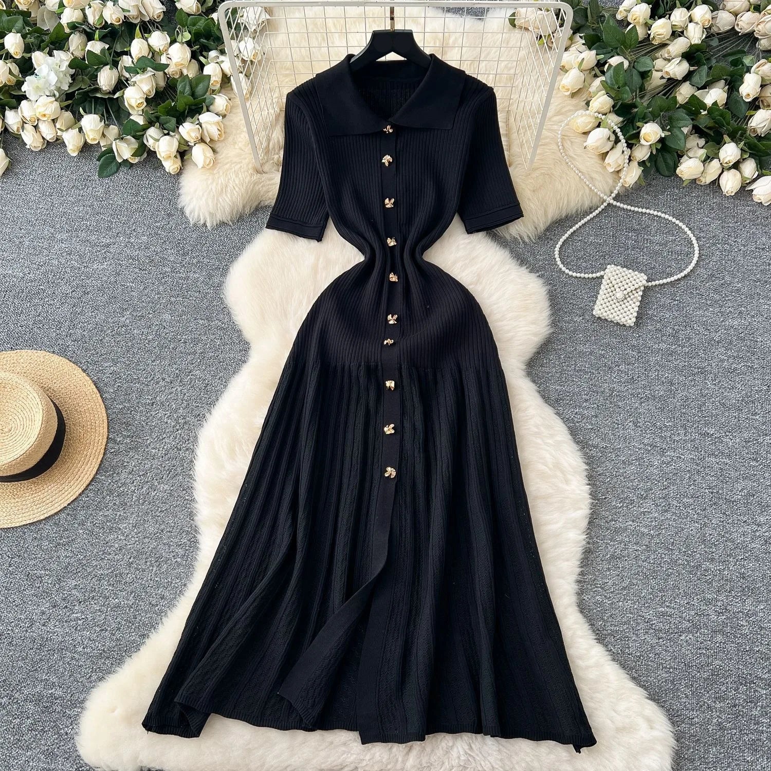 Estelle Pleated Knit Shirt Dress