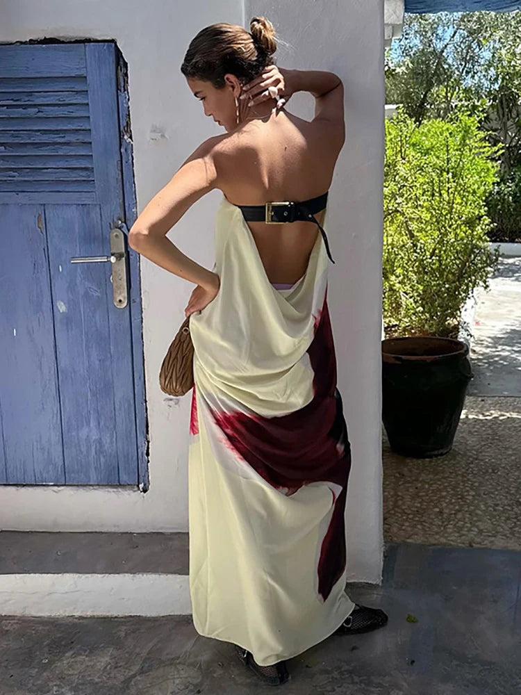 Julissa Belted Backless Tie-Dye Maxi Dress
