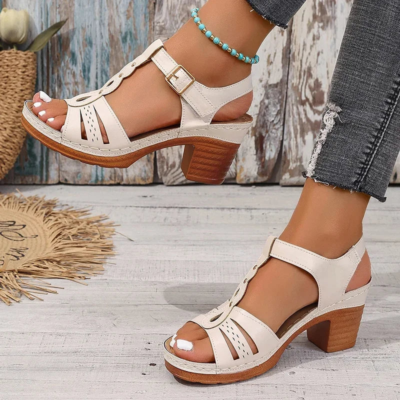 Loretta Buckle Comfort Heel Sandals