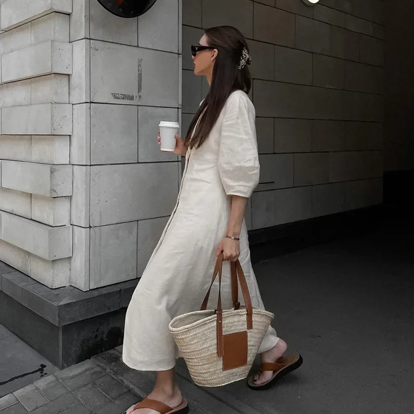 Selene Retro Puff Sleeve Maxi Dress