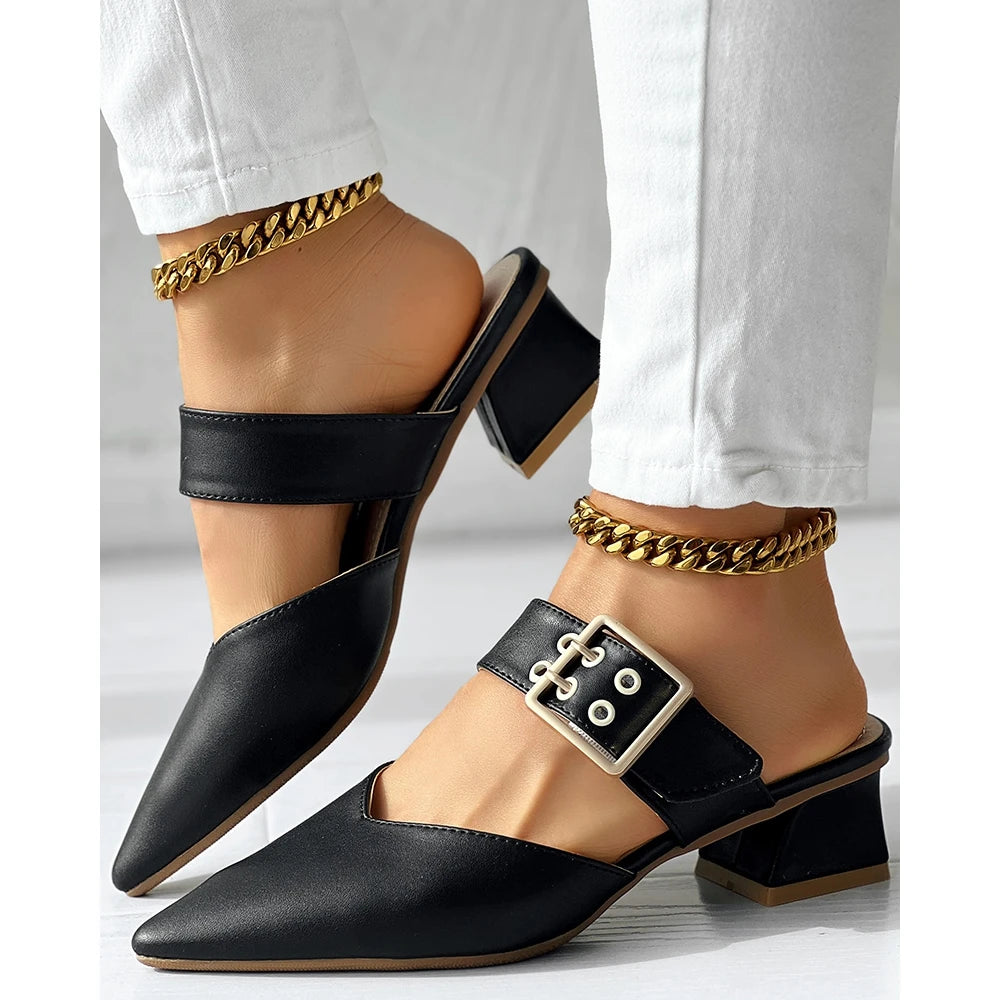 Maribel Buckle Pointed-Toe Heel Sandal