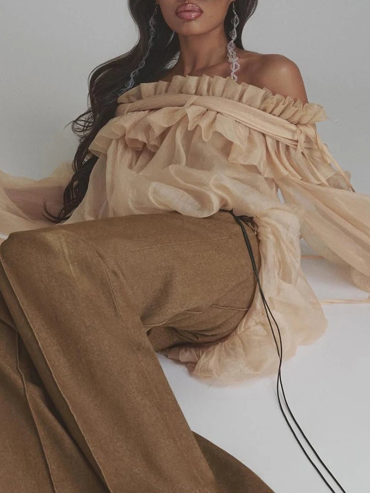 Lila Ethereal Ruffle Off-Shoulder Top