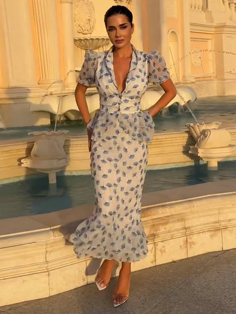 Maribel Chiffon Print Shirt & Skirt Set