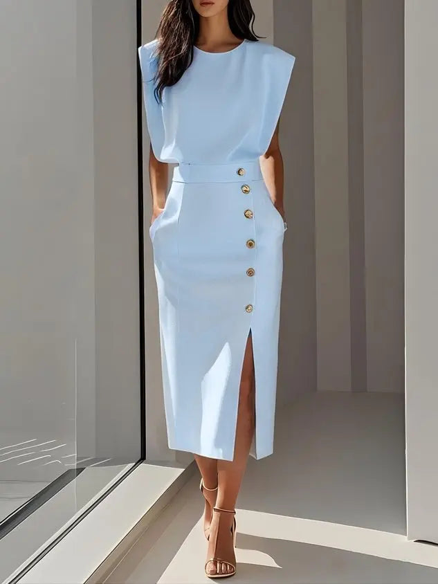 Elena Sculpted Button Midi Dress