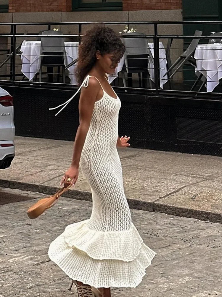 Serena Elegant Ruffled Knit Maxi Dress