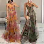 Isabella Floral Chiffon Lace-Up Maxi Dress