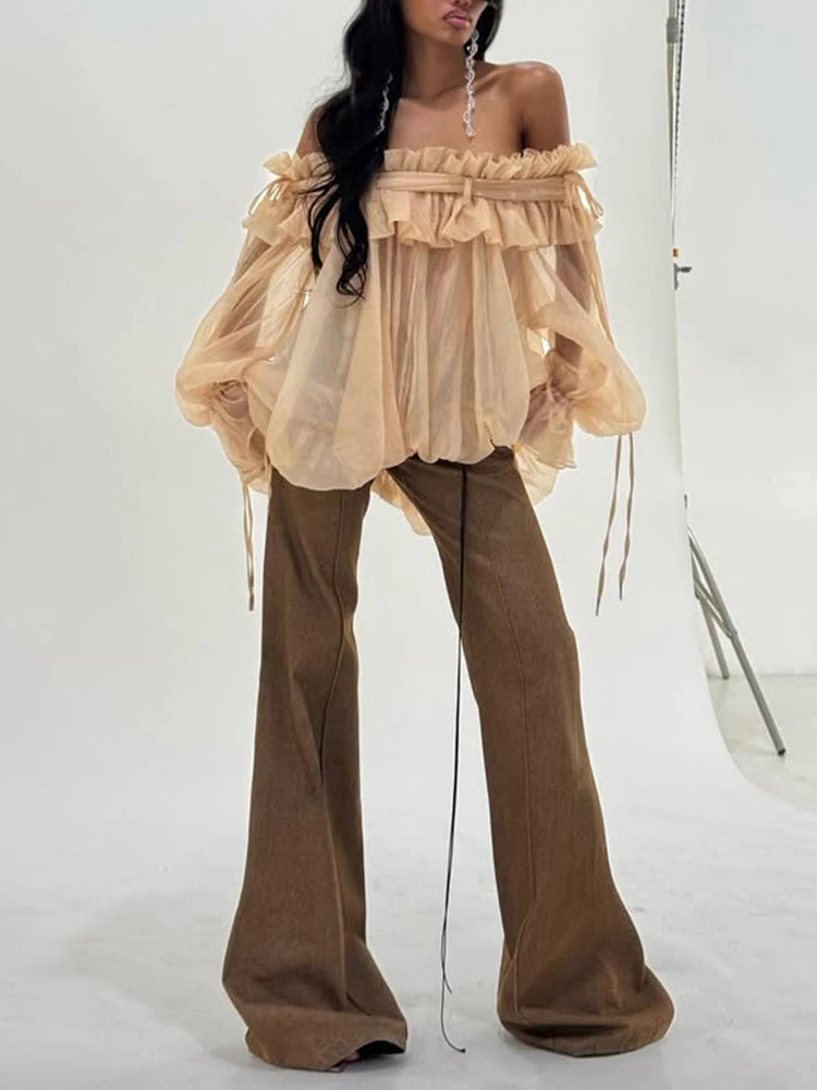 Lila Ethereal Ruffle Off-Shoulder Top
