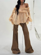 Lila Ethereal Ruffle Off-Shoulder Top