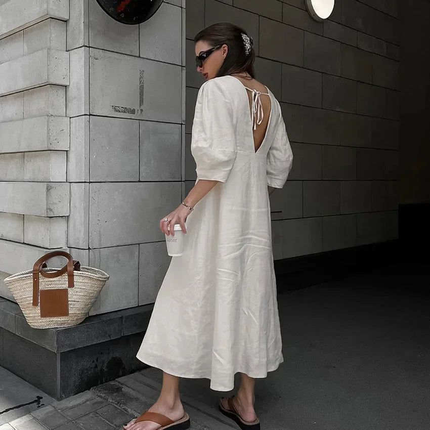 Selene Retro Puff Sleeve Maxi Dress