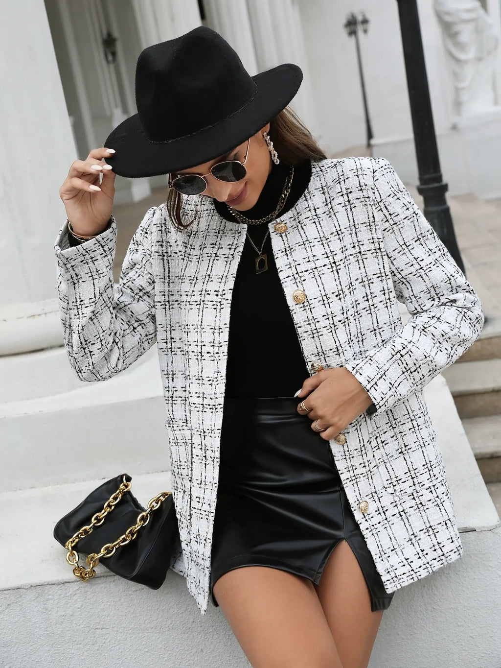 Margot Vintage Plaid Button Coat
