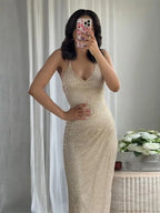 Ava Pearl-Embellished Halter Gown