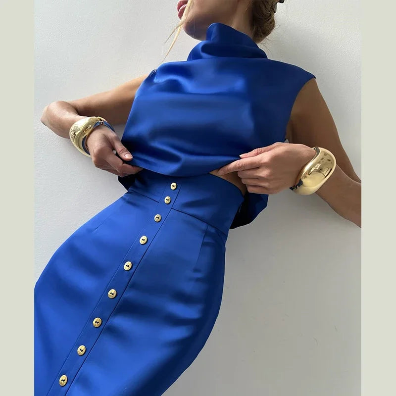 Serena Draped Satin Two-Piece