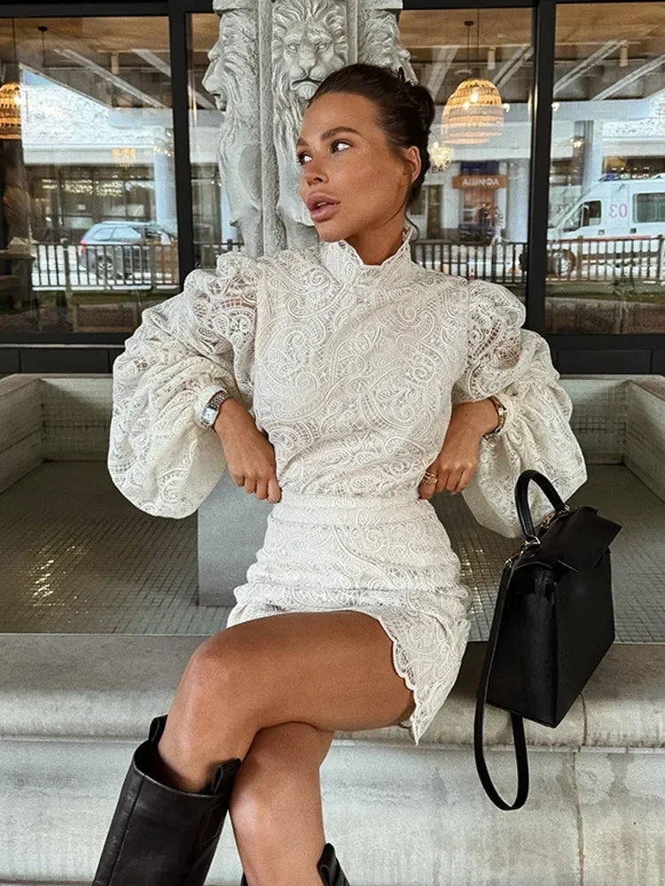 Celeste High Neck Lace Dress