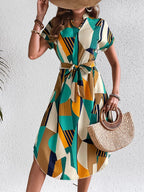 Nora Geo-Print Belted Midi Dress