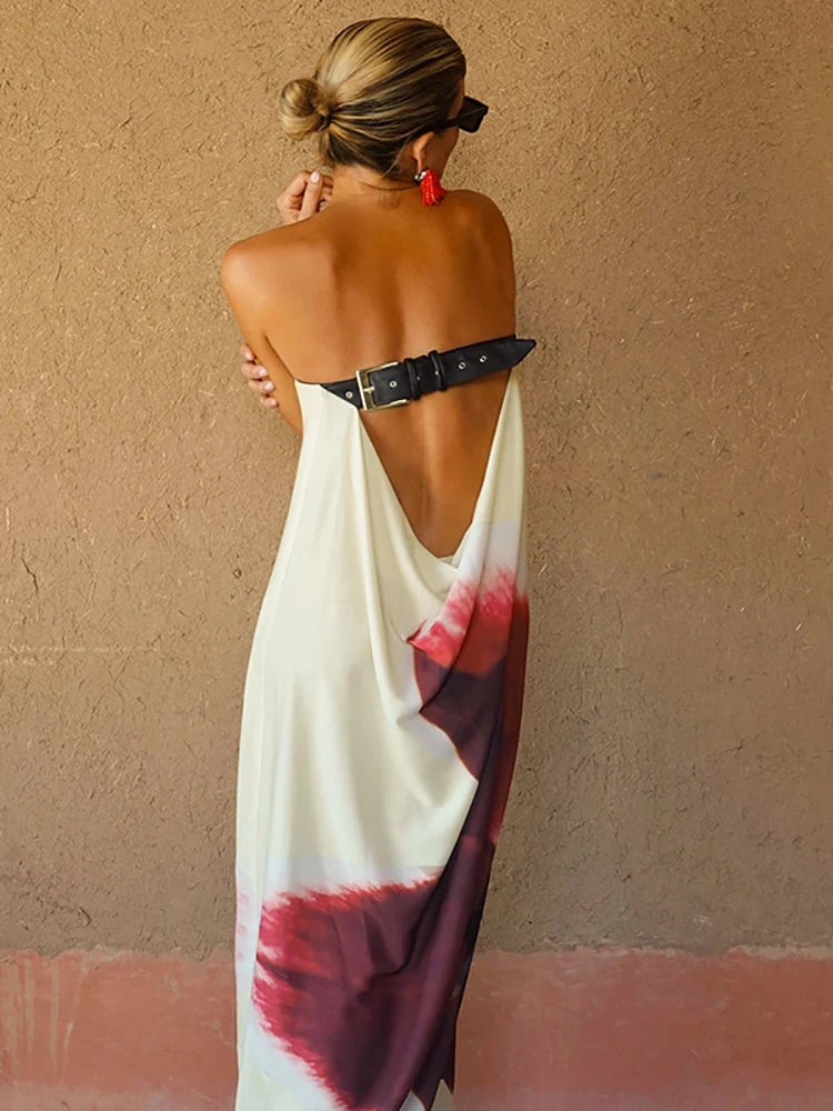 Julissa Belted Backless Tie-Dye Maxi Dress