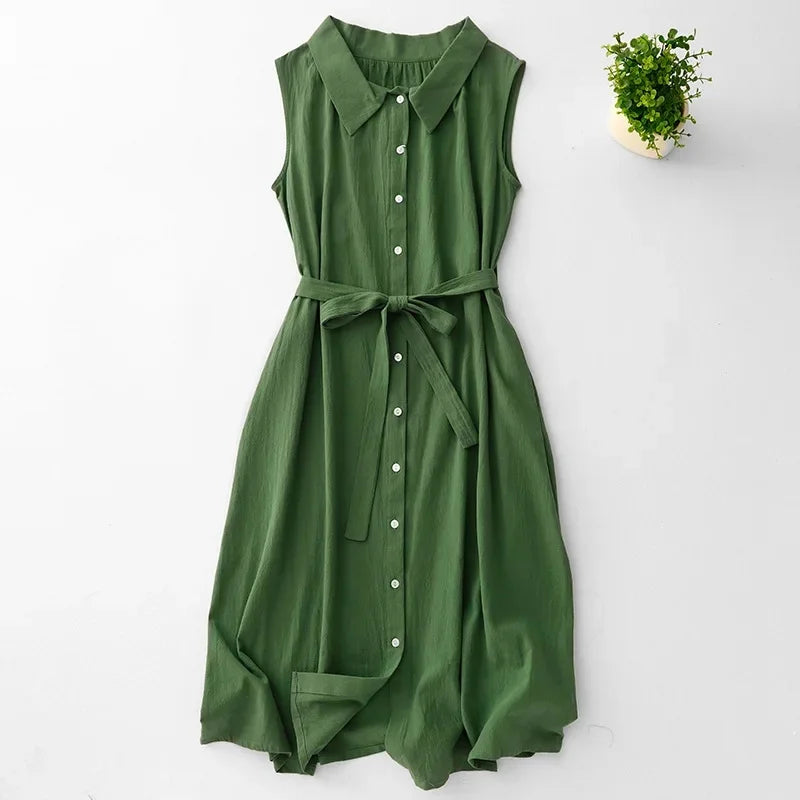 Mae Belted Button-Front Dress
