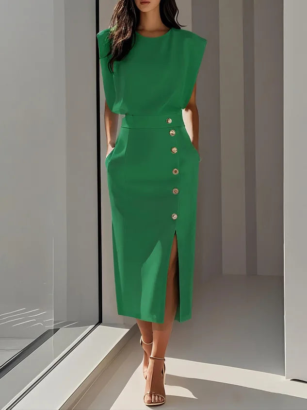 Elena Sculpted Button Midi Dress