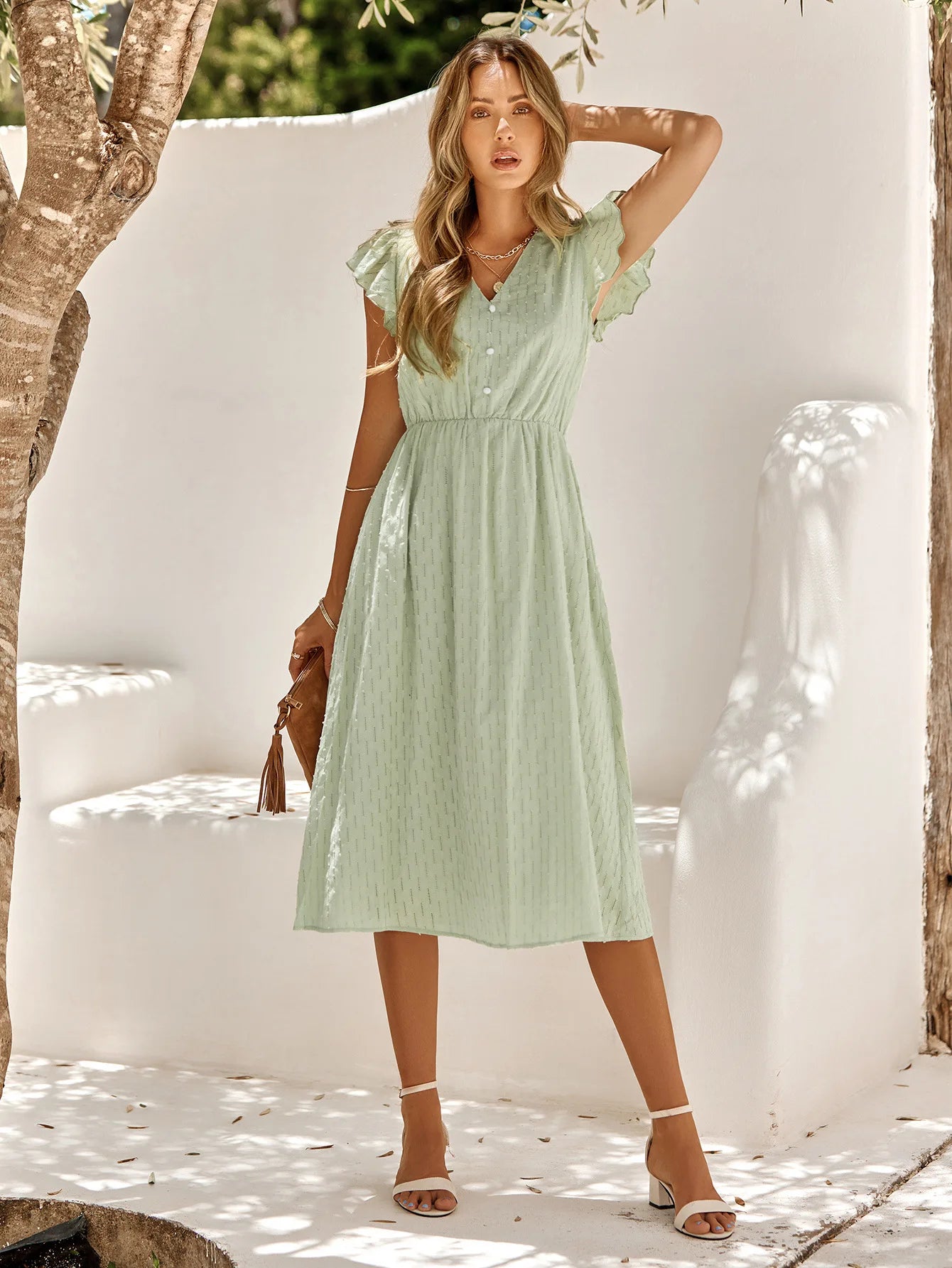 Chloe Flutter Sleeve Midi Dress