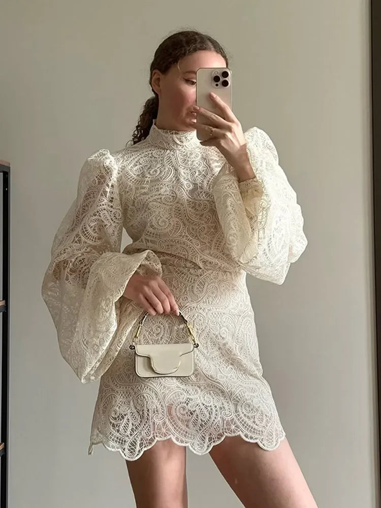 Celeste High Neck Lace Dress