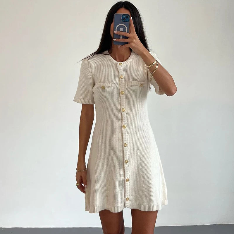 Alessia Gold-Button Knit Dress