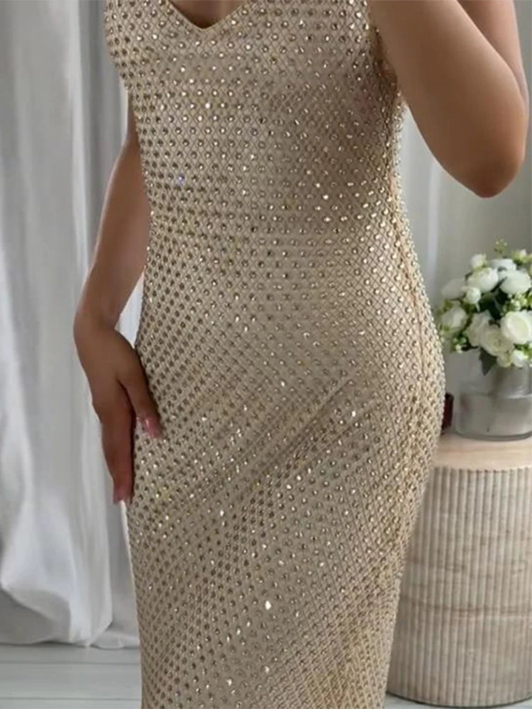 Ava Pearl-Embellished Halter Gown