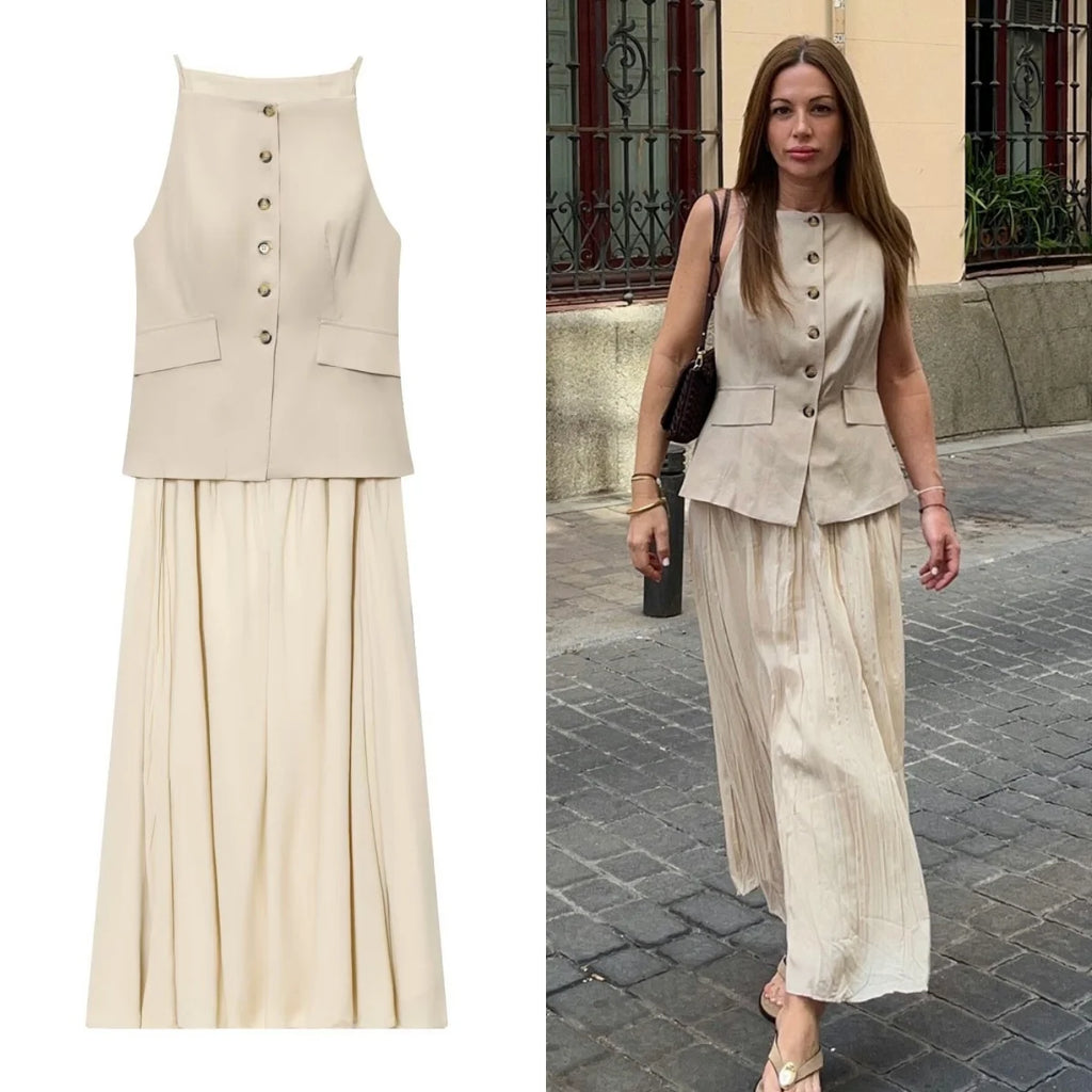 Eva Chic Pleated Midi Dress