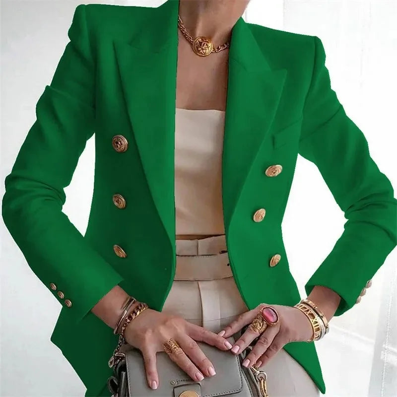 Claudia Gold-Button Tailored Blazer