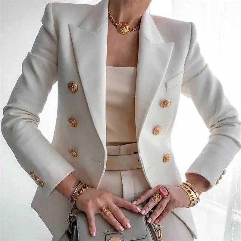 Claudia Gold-Button Tailored Blazer