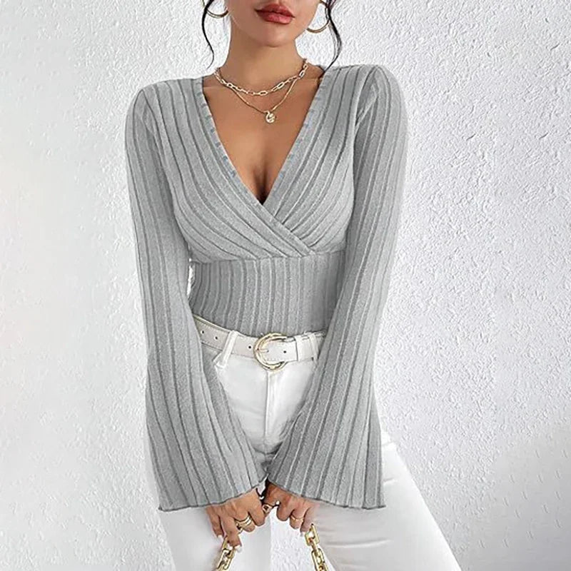 Ella Ribbed Flare Sleeve Knit Top