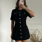 Alessia Gold-Button Knit Dress